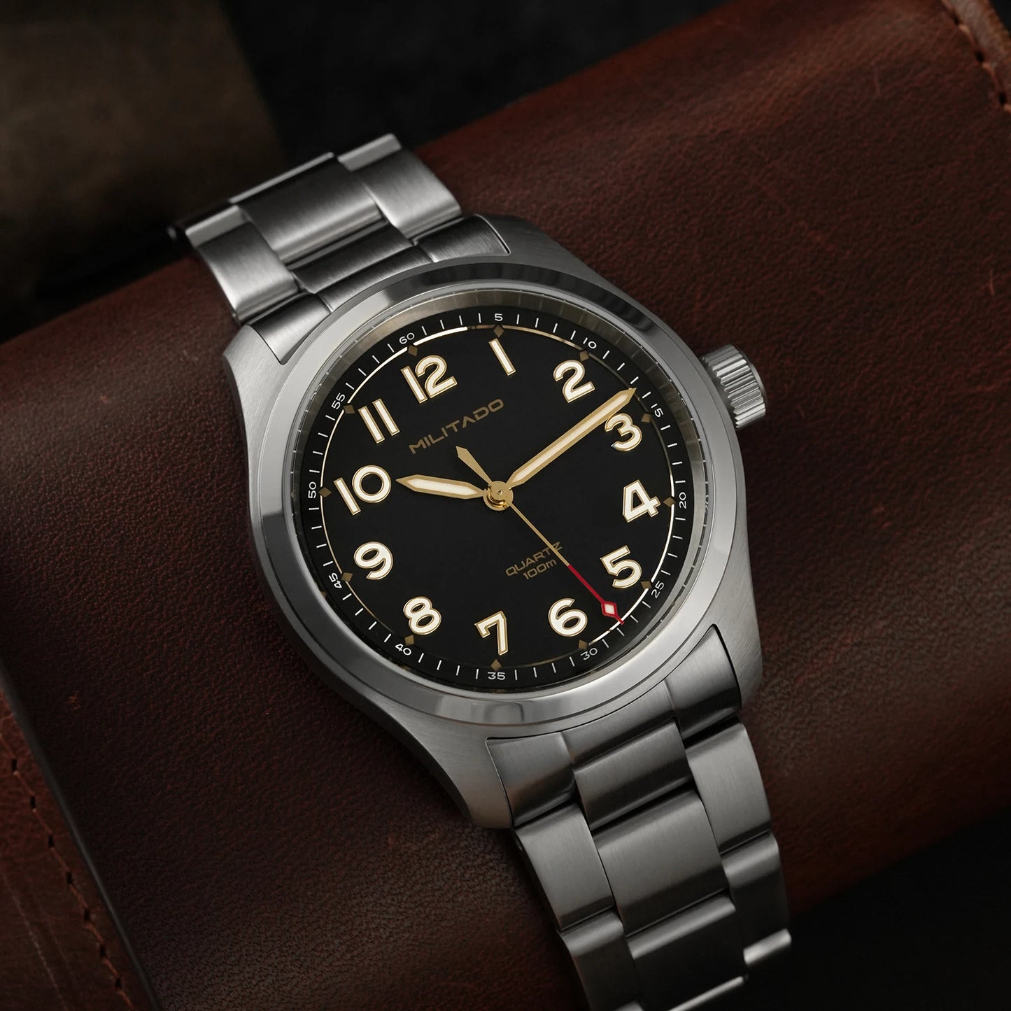 Militado ML08 Quartz Watch  VH31 Movement Steel Strip Sapphire Crystal Vintage Watch 10Bar Waterproof BGW9 Luminous Mens Watch