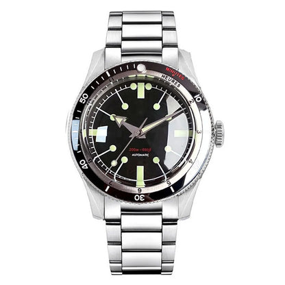 Tandorio NH35A PT5000 Mechanical Mens Watch 20BAR Waterproof Sapphire Luminous Red Black Dial Stainless Steel Bracelet New Clock