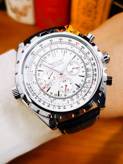 JARAGAR Men’s Luxury Automatic Mechanical Watch  Military Sport Design, Multifunction Dial & Leather Strap