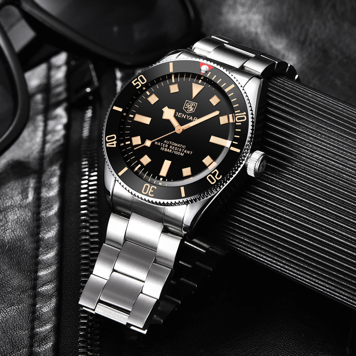 BENYAR 2026 New Men Watches Retro Black Mechanical Automatic luxury watch for men Waterproof Luminous Stainless steel wristwatch