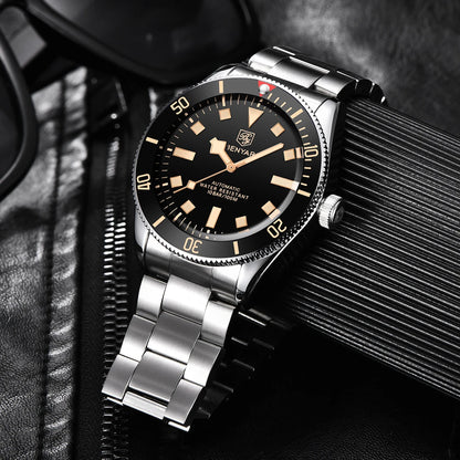 BENYAR 2026 New Men Watches Retro Black Mechanical Automatic luxury watch for men Waterproof Luminous Stainless steel wristwatch