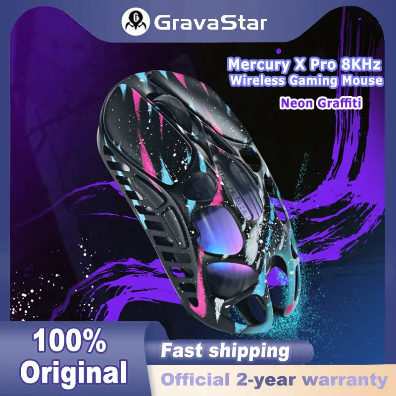 GravaStar Mercury X Pro Tri-Mode Wireless Gaming Mouse, 8K Receiver, Magnesium Alloy Lightweight, Long Battery Life, RGB Gaming