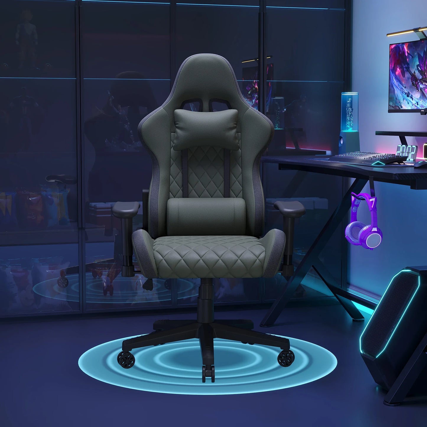 Ergonomic Office Chair with Lumbar Massage, RGB LED Lighting, Reclining Backrest, Adjustable Armrests, Gaming Desk Chair for Home Office