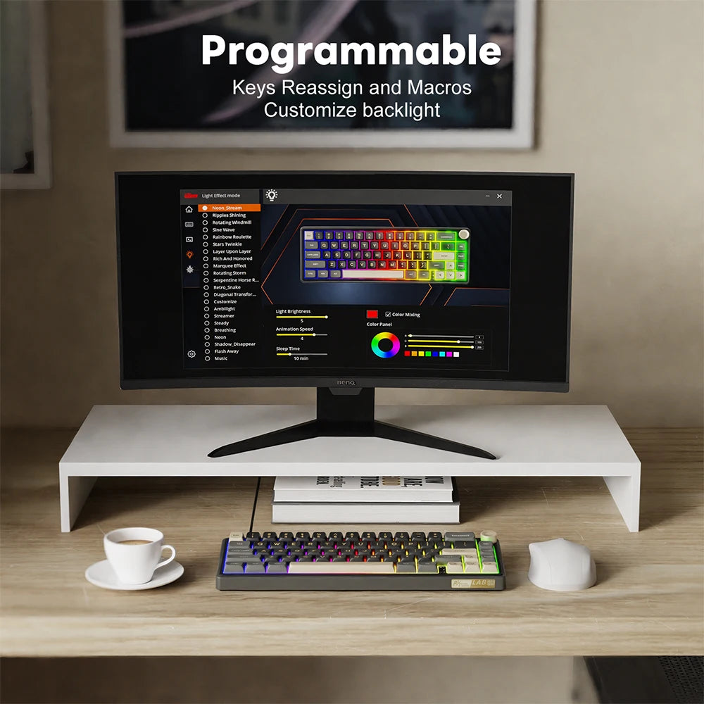 RK Royal Kludge R65 Gasket Wired Mechanical Keyboard 66 Key 65% RGB Backlit Hot-swappable Gamer Keyboard with MDA PBT Keycaps