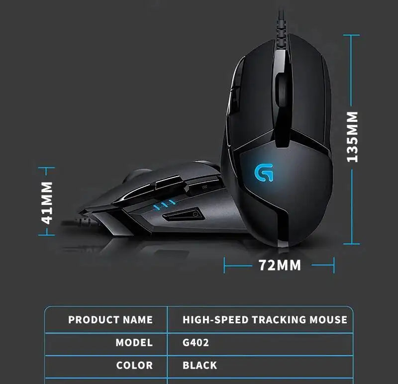 Mouse de gaming Logitech G402 Fusion Engine Tech, 4 setări DPI, procesor pe 32 de biți, antiderapant, pentru gaming competitiv profesional