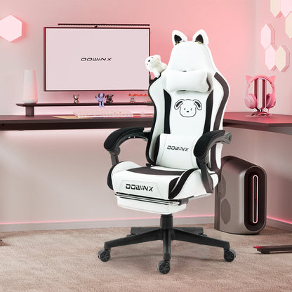 Silla gaming cute con orejas de gato, reposapiés rosa kawaii, silla de ordenador ergonómica de respaldo alto para gamers con soporte lumbar de pata de gato