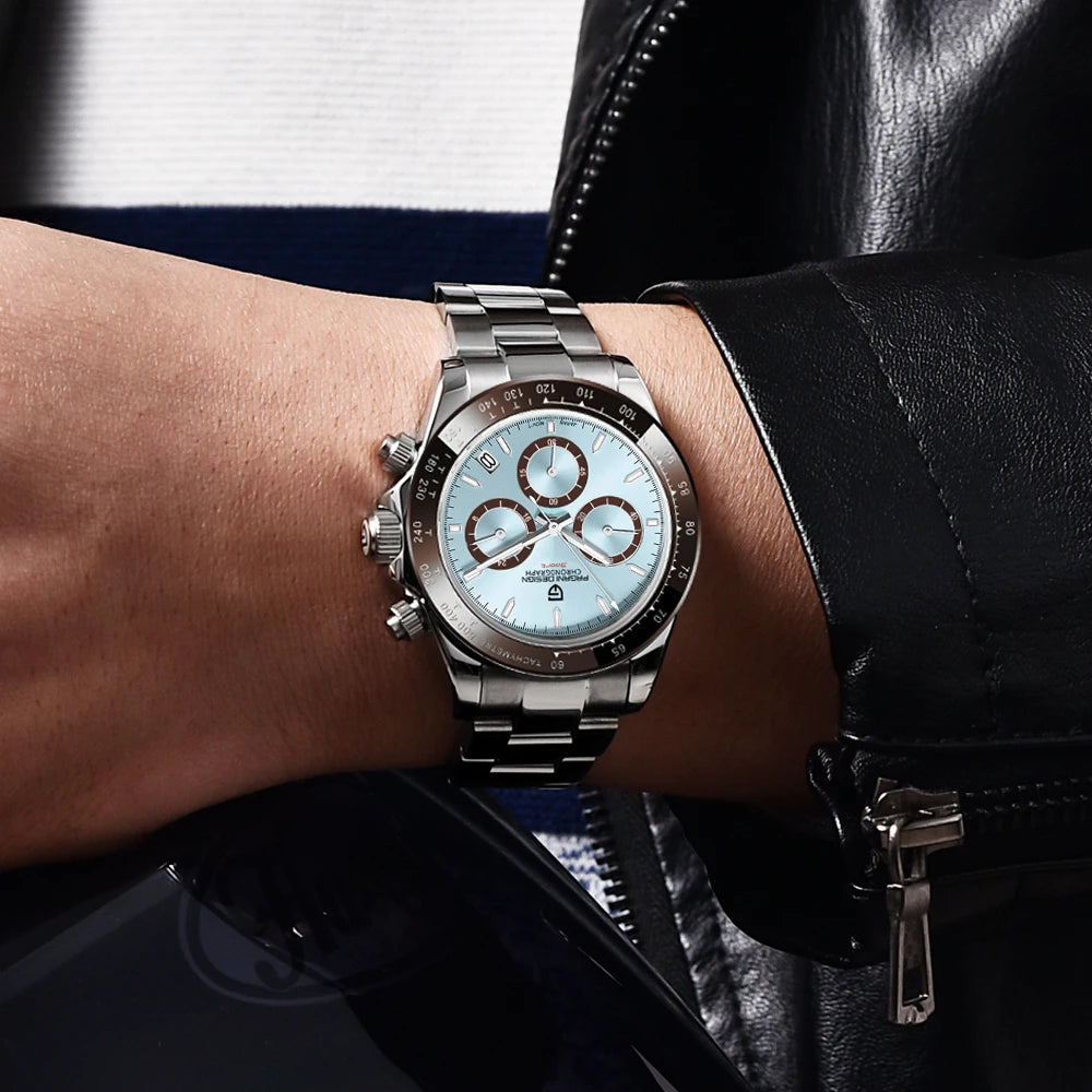 PAGANI DESIGN herenhorloge – Model met gekleurde wijzerplaten, luxe quartz-polshorloge, chronograaf met een uurwerk