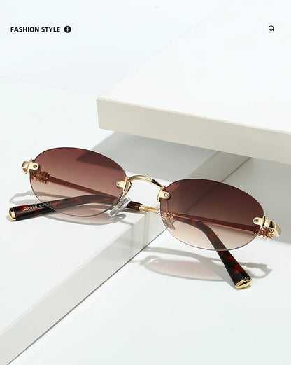 Frameless Ellipse Sunglasses, UV400 Protection Lightweight Design, Fashionable for Daily Wear & Outdoor