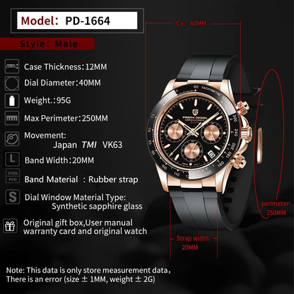 2026 New PAGANI DESIGN PD-1664 Meteorite Dial Fashion Men Quartz Wristwatches 100M Sapphire Glass Chronograph relogio masculino
