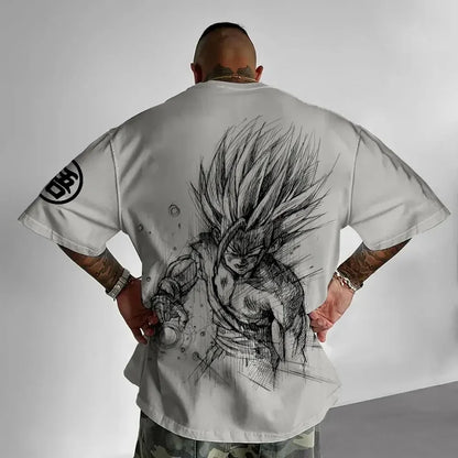 T-shirt da uomo Dragon Ball Animation estiva, nuova stampa fronte-retro, vestibilità ampia casual Harajuku, maniche corte trendy, top coordinato genitore-figlio