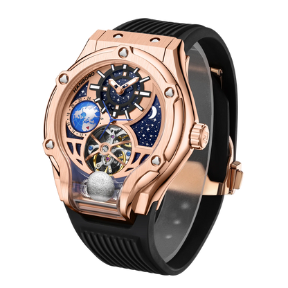 ase Autoy HANBORO Men’s Luxury Automatic Skeleton Watch  Rose Gold Starry Sky Moon Phase Mechanical WristwatchHollow Flywheel Moon Phxury Space Theme Sports Watch 980