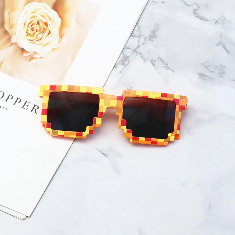 Kids Sunglasses Funny Sun Glasses Cosplay Action Game Toy Square Glasses Pixel Mosaic Очки Thug Life Eyewear Children's Gift
