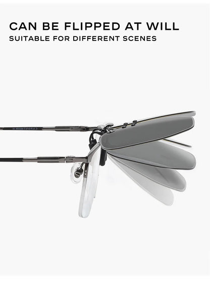 CAPONI New Sunglasses Clip For Men Square Polarized Photochromic Glasses Clip Flipped Up Protect Eyes Light Clip On Frame BS1103