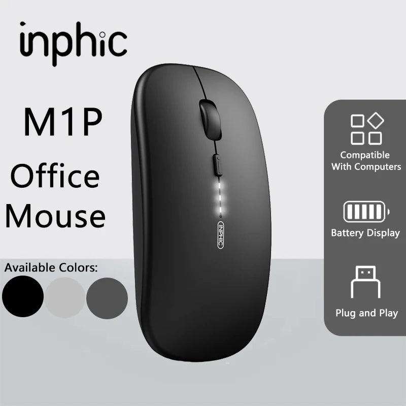 Bezdrátová tichá kancelářská myš Inphic M1P, ultratenká přenosná, USB rozhraní, ukazatel stavu baterie, nabíjení TYPE-C