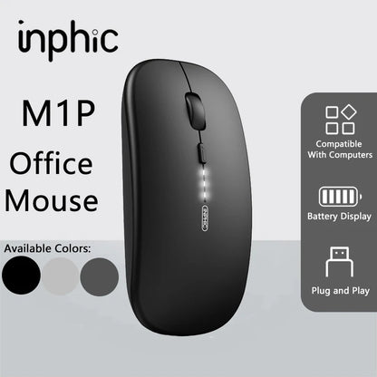 Bezdrátová tichá kancelářská myš Inphic M1P, ultratenká přenosná, USB rozhraní, ukazatel stavu baterie, nabíjení TYPE-C