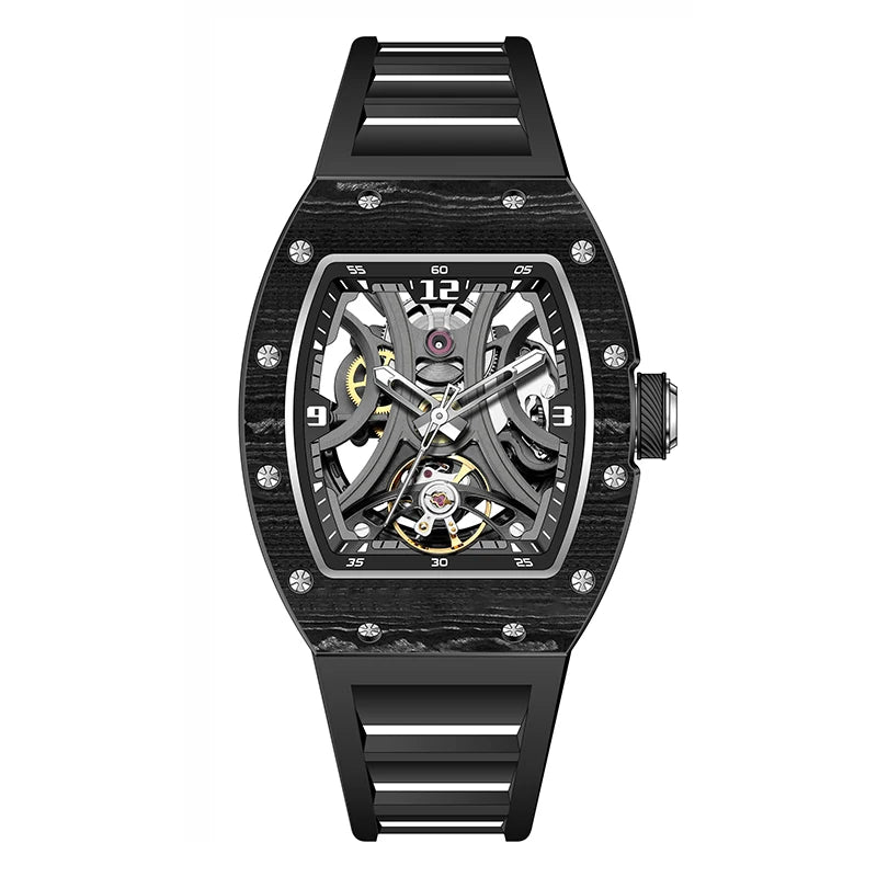 New Style Automatic Watch Tonneau Dial Silicone Strap Waterproof Sport Mechanical Wristwatch Stainless Steel 2026