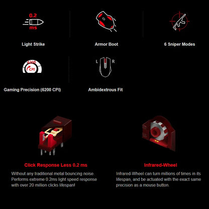 A4Tech Bloody A60 Gaming Mouse,RGB Mouse,Drag Click , 6200 CPI, 8 Macro Keys, X'Glide Metal Boot, 1000 Hz Adjustable