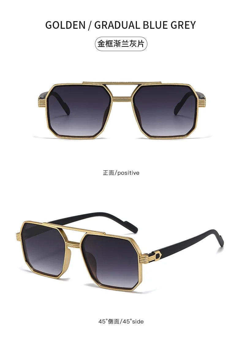 Trendy Women Luxury Polygonal Sunglasses Double Beam Men Metal Sunglass Outdoor Driving Shade Unisex