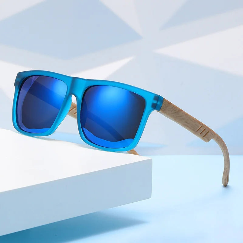 New Fashion Square Sunglasses Wood Grain Spring Hinge UV400 Unisex for Driving Hiking Travel 2026