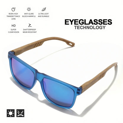 New Fashion Square Sunglasses Wood Grain Spring Hinge UV400 Unisex for Driving Hiking Travel 2026