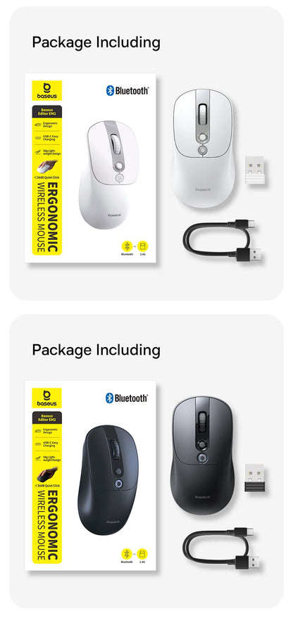 【NAUJIENA】Baseus EM2 ergonominė belaidė pelė, Bluetooth 5.3, 2.4G, Type-C įkrovimas, itin lengva tyli pelė su pritaikomu mygtuku
