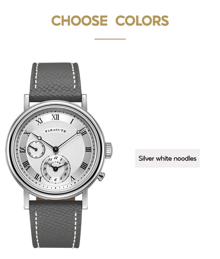 FARASUTE Retro Luxury Alarm Clock Quartz Watch Men Waterproof Night Light Wristwatch Casual Sapphire Stainless Steel Male Watch