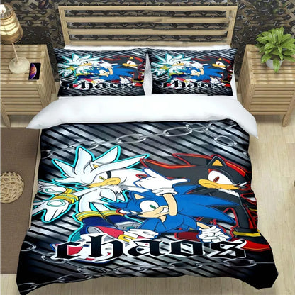 Mados animacinių filmų personažų motyvais dekoruotas patalynės komplektas „Sonic“ antklodės užvalkalas, antklodė, lovos užklotas, skirtas paaugliams, vaikams, mergaitėms ir berniukams – prabangus gimtadienio dovana