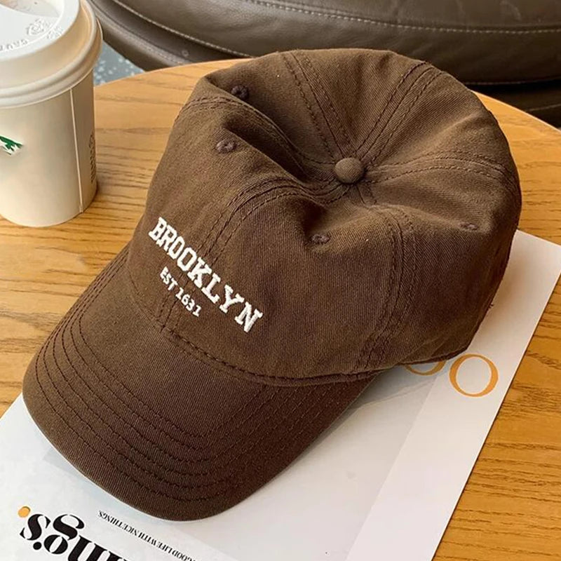 Gorra de béisbol de algodón suave con letras para mujer y hombre, bordado retro, visera curvada, gorra unisex para coleta, hip hop, gorra de camionero y gorras para el sol