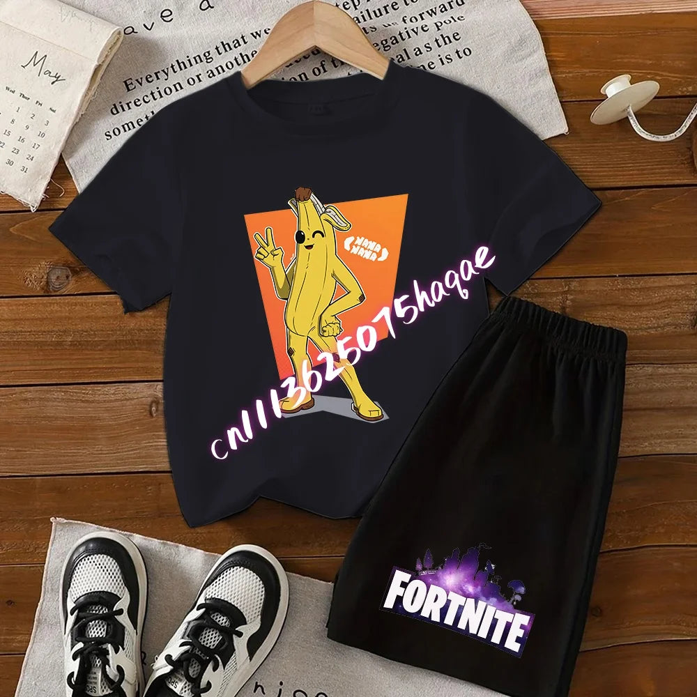 Fortnite Series T-Shirt- und Shorts-Set für Kinder, Hot-Game-Oberteil und Hose, sommerliches, niedliches Homewear-Loungewear-Outfit, Geburtstagsgeschenk