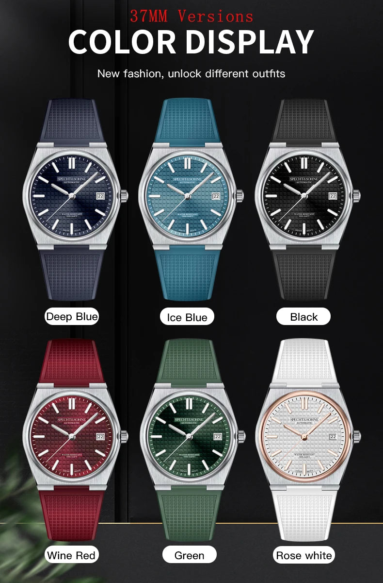 2026 New 37MM SPECHT&SOHNE Men Automatic Mechanical Watches Japan 8215 Movt Sapphire Ice Blue Stainless Steel Relogio Masculino