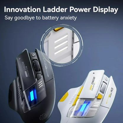 Inphic A9 Pro gamingmus med tre tilstande, farverig lysguide, strømindikator, justerbar DPI, makrodriver, ergonomisk, 12800DPI