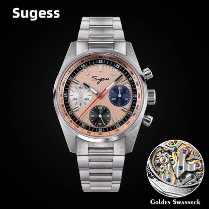 Sugess Mens Watch 38mm Chronograph Mechanical Wristwatches Tianjin Gooseneck Movement Sapphire Crystal Roulette Dial S465 new