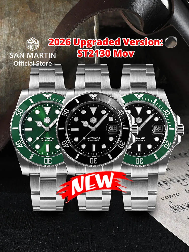 San Martin Verbesserte Version 40mm Water Ghost Diver Watch Herren Luxus-Automatikuhr Mechanische Uhr Saphir Wasserdicht 200m SN0017