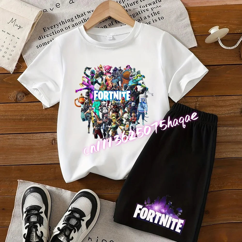 Hot Fortnites Kids T Shirt Shorts Set Cartoon Figure Printed T Shirts Children Tops Summer Casual Sportswear Kids Boys Clothing