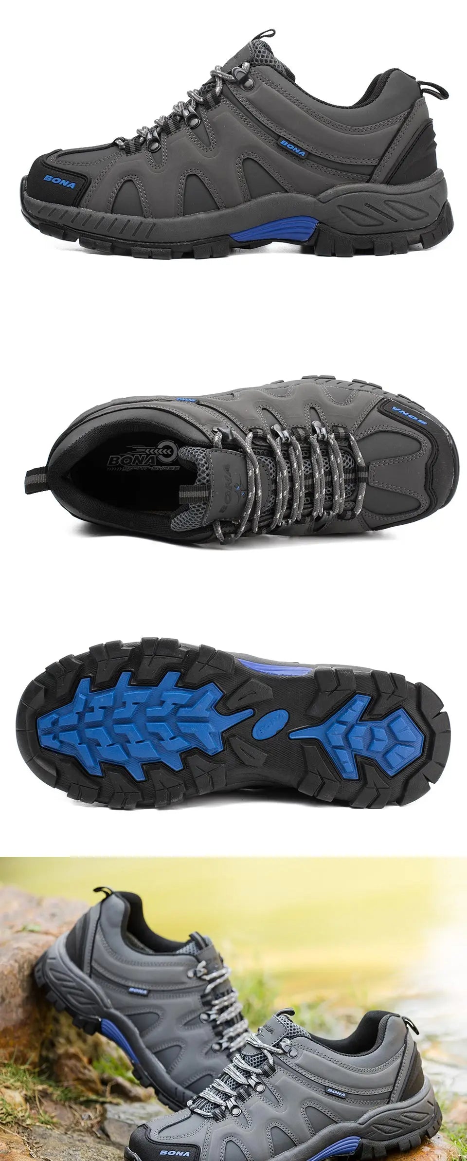 BONA nyhed i klassisk stil – vandresko til mænd med snørebånd, sportssko til mænd, udendørs jogging-, trekking- og sneakersko