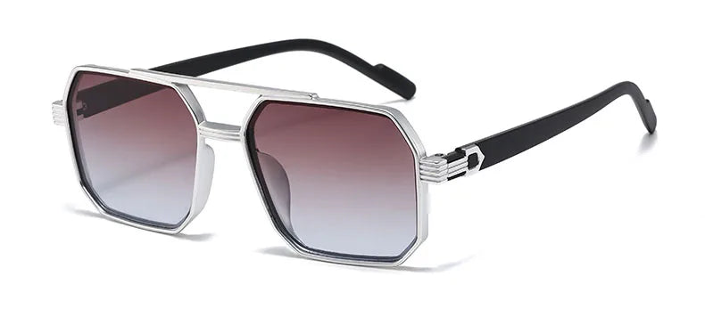 Trendy Women Luxury Polygonal Sunglasses Double Beam Men Metal Sunglass Outdoor Driving Shade Unisex