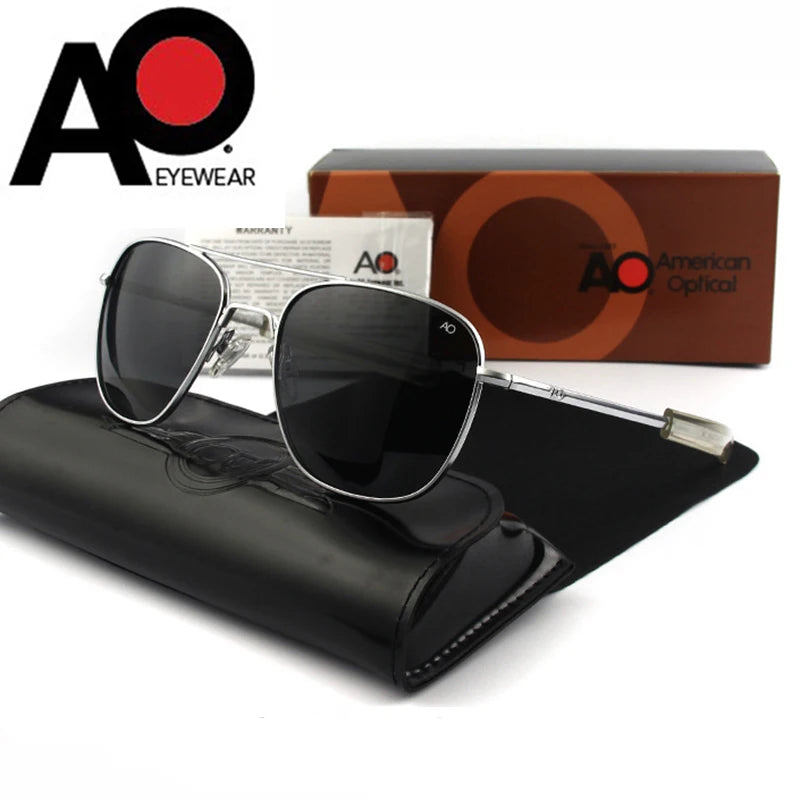 Pilot AO Sunglasses Men Top Quality American Army Military Mirror AGX Tempered Glass Lens Sun Glasses