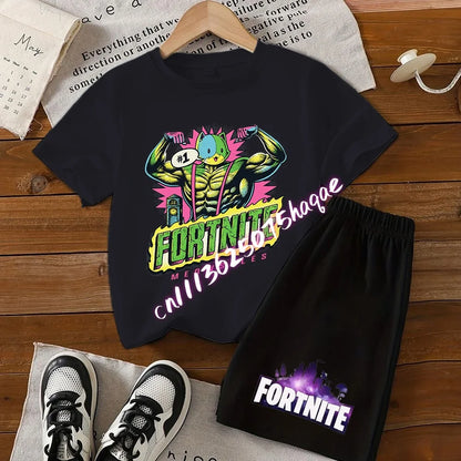 Fortnites Kids T Shirt Shorts Set Cartoon Figure Printed T Shirts Children Tops Summer Casual Sportswear Kids Boys Clothing