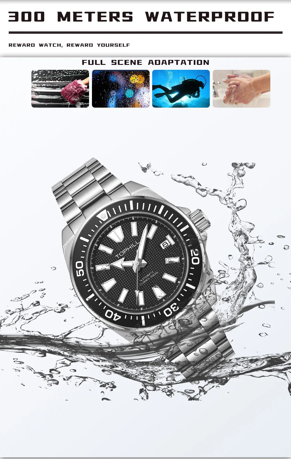 TOPHILL Men's Automatic Watches Men Dive Watch 300m Waterproof Mechanical Wristwatch NH35 Super Luminous Clocks Sapphire Mirror