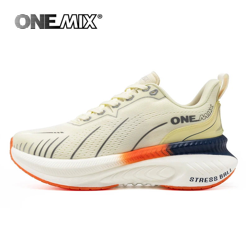 ONEMIX Nye løbesko med støddæmpning til mænd, velegnede til tunge løbere, snøresko til sport, kvinder, skridsikre udendørs atletiske herresneakers
