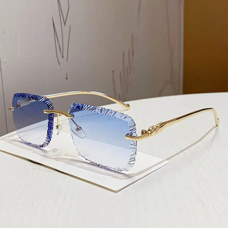 Fashion Broken Diamond Cutting Sunglasses Luxury Rimless Square Sun Glasses Designer Frameless Shades for Outdoor Driving Travel