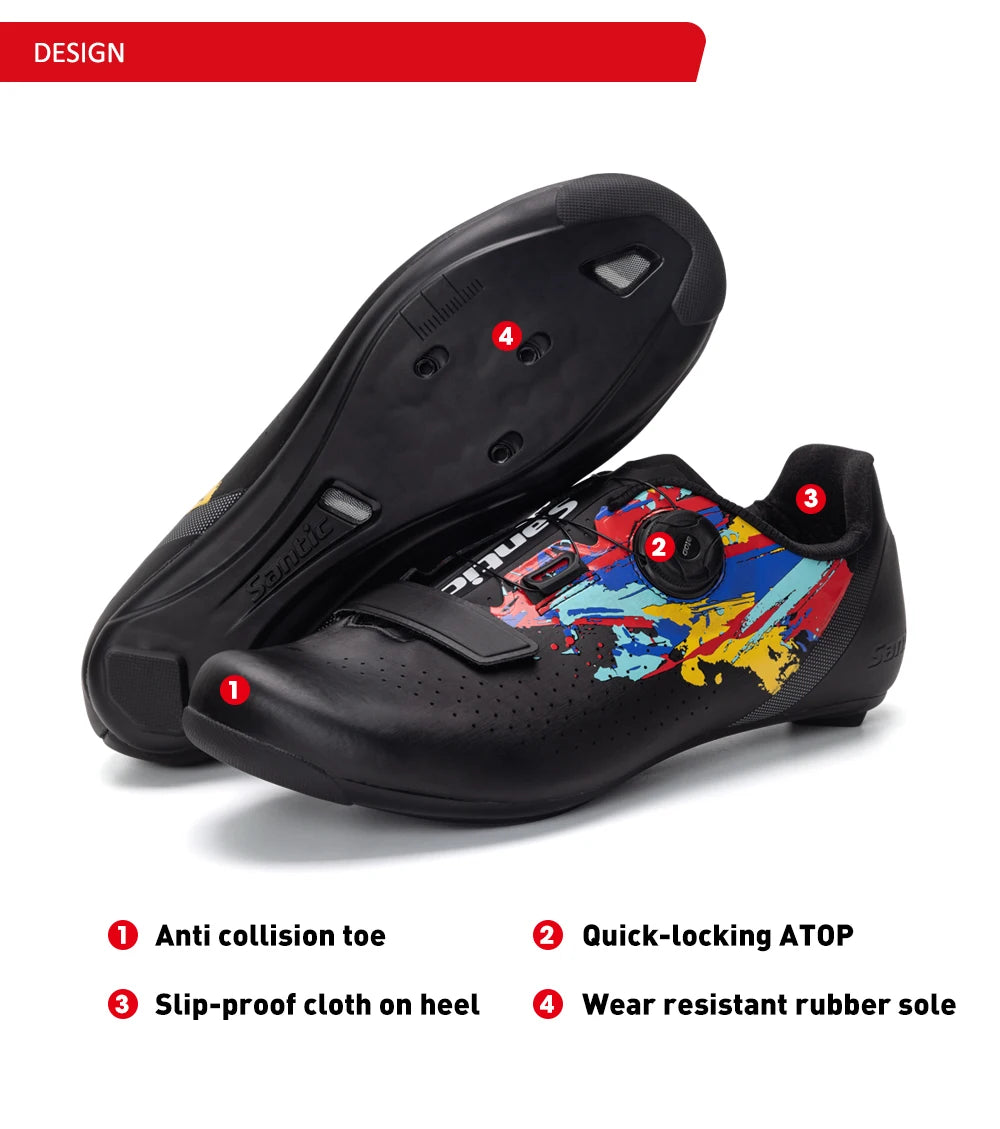 Santic Mens Cycling Shoes 2025 New Glass Fiber Nylon Sole Outdoor Pro Road Racing Shoes Auto-lock Road Riding Bicycle Sneakers