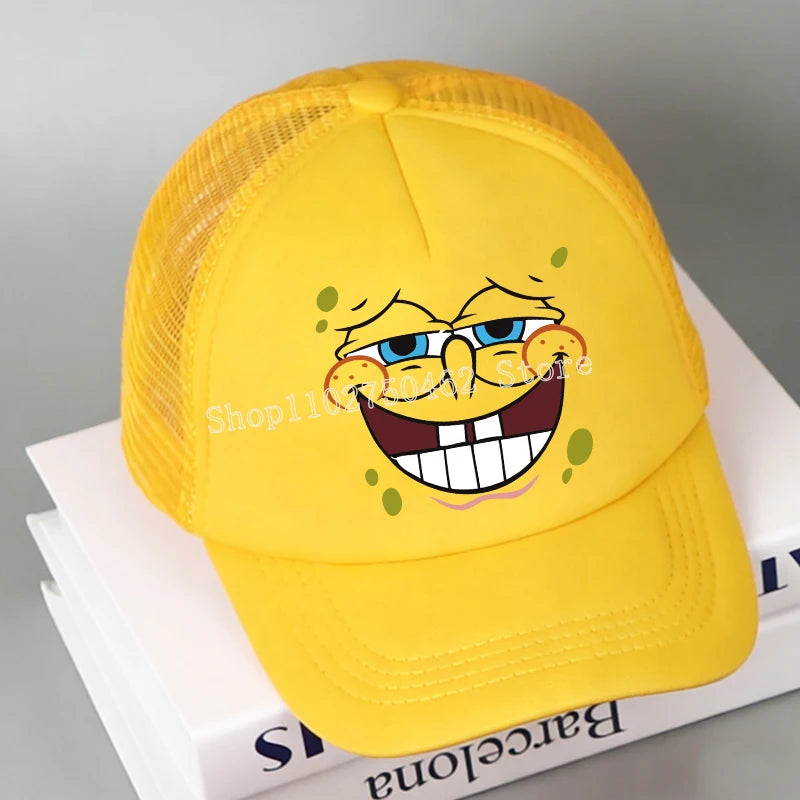 SpongeBobs Baseball Cap Kids Adult Kawaii Expression Sun Hat Summer Breathable Mesh Sunbonnet Outdoor Sports Headgear Gift New