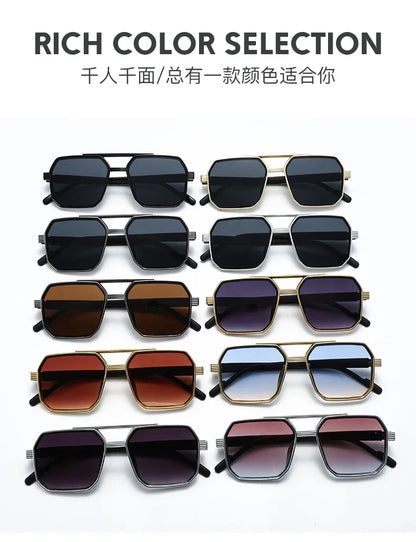 Trendy Women Luxury Polygonal Sunglasses Double Beam Men Metal Sunglass Outdoor Driving Shade Unisex