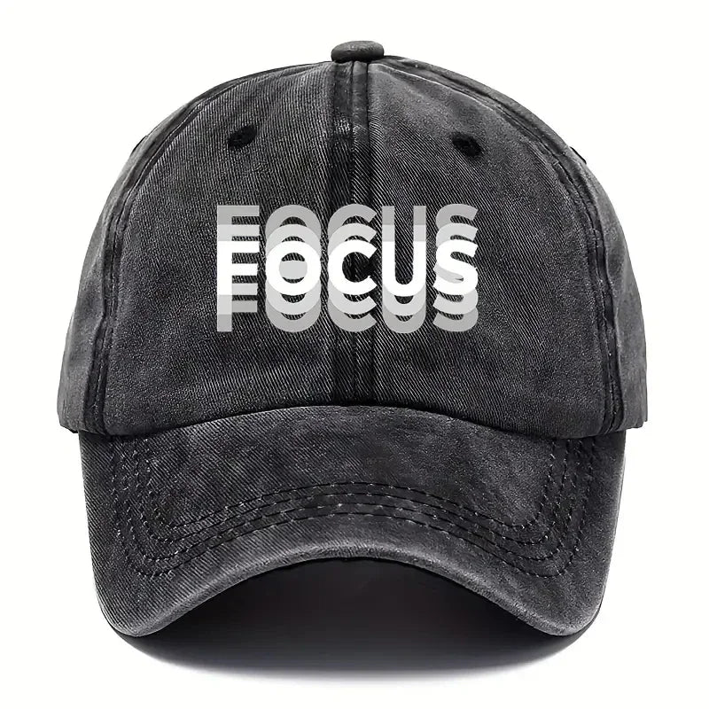 FOCUS Print Cap Washed Cotton Adjustable Classic Style Baseball Cap, Sports Duckbill Hat for Men and Women