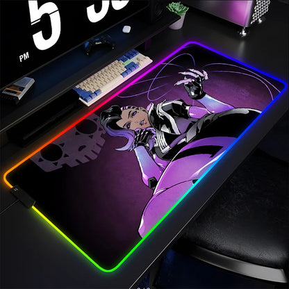 Tappetino mouse gaming, tappetino per tastiera Overwatch Sombra, tappetino da scrivania LED in gomma RGB, tappetino mouse gaming per notebook, kawaii