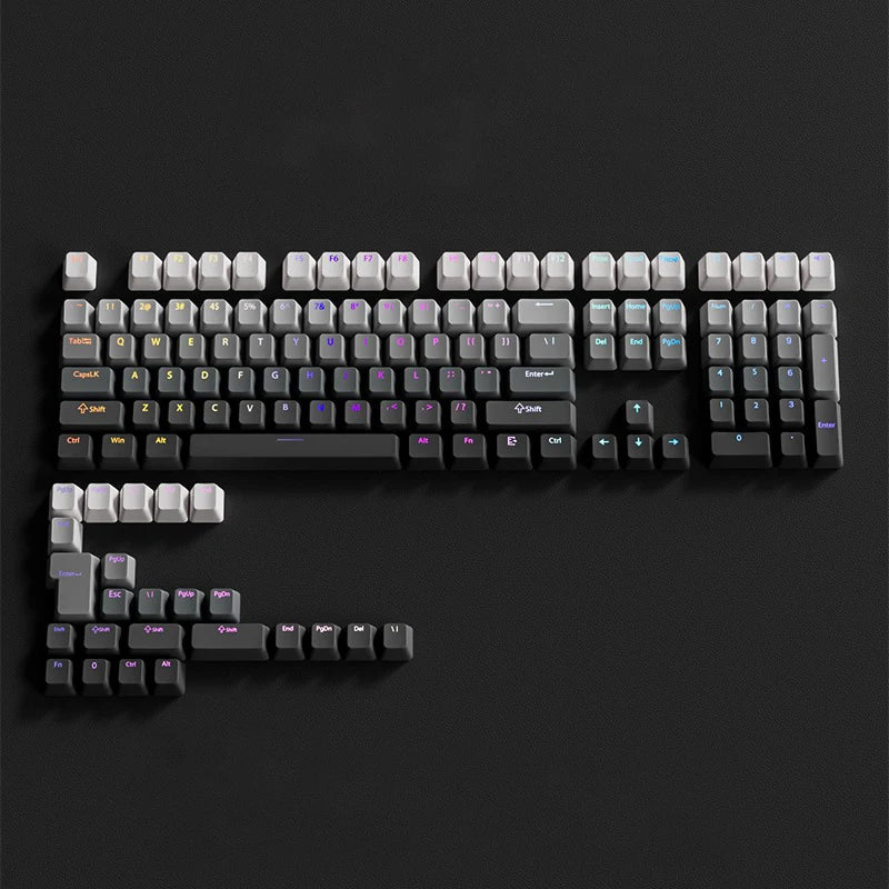 Teclas Gamer RGB retroiluminadas em degradé para teclado mecânico com switch MX, perfil OEM, PBT, branco e azul, layout ISO, teclas DIY