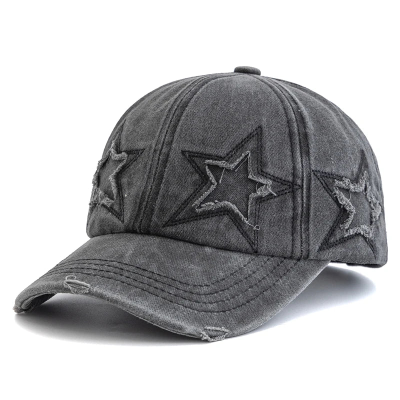 Casquette de baseball en coton délavé pour femme, motif étoile à cinq branches, style urbain « Dad Hat »