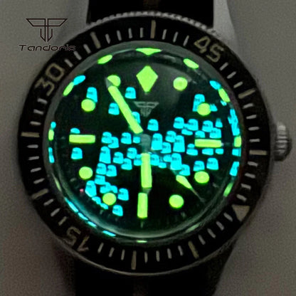 Tandorio Domed Sapphire 40mm Mechanical 50-Fathoms Style Diver Fashion Automatic Men Watch Miyota8215/PT5000 Luminous Ghost Dial