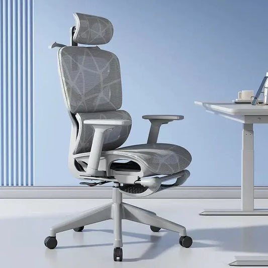 Scaun ergonomic de birou reglabil din plasă, scaun respirabil cu spătar înalt pentru birou de computer, cu suport lombar 6D și suport pentru picioare retractabil